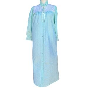 Vtg Sears Apostrophe Robe Womens M Mint Green Eyelet Lace Seersucker Cottagecore